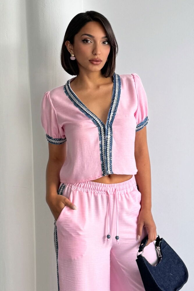 D 2846 KOT DETAYLI CEKET - PEMBE