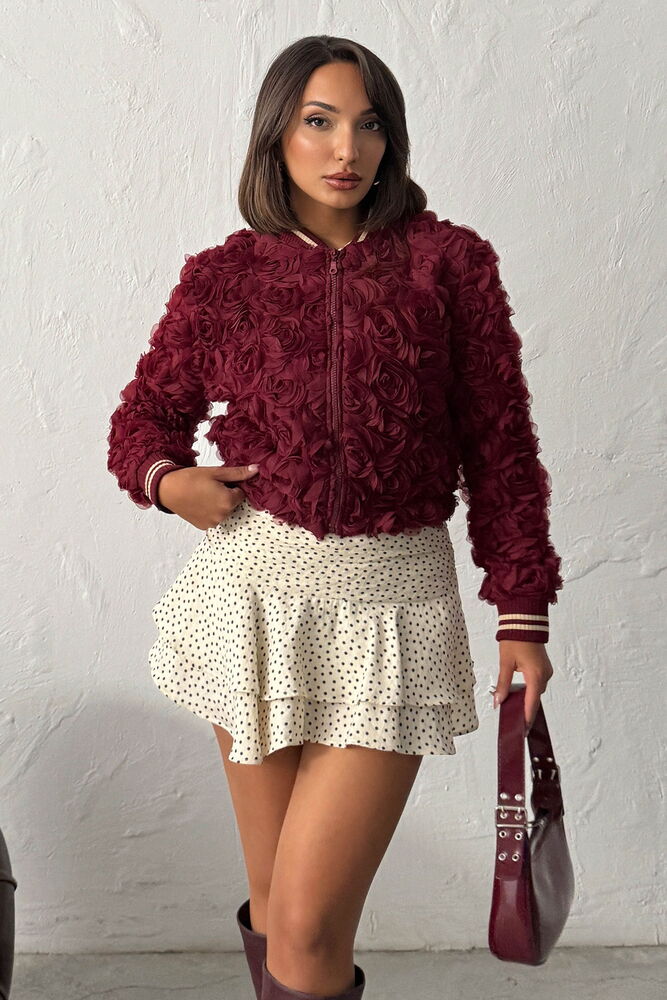 F 1990 GÜL SÜZÜNELİ FERMUARLI MONT - BORDO