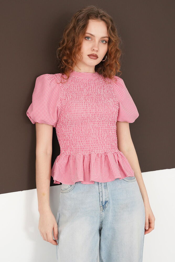 Gipeli Bisiklet Yaka T Toptan Bluz - Kırmızı | D2999 - Topshow