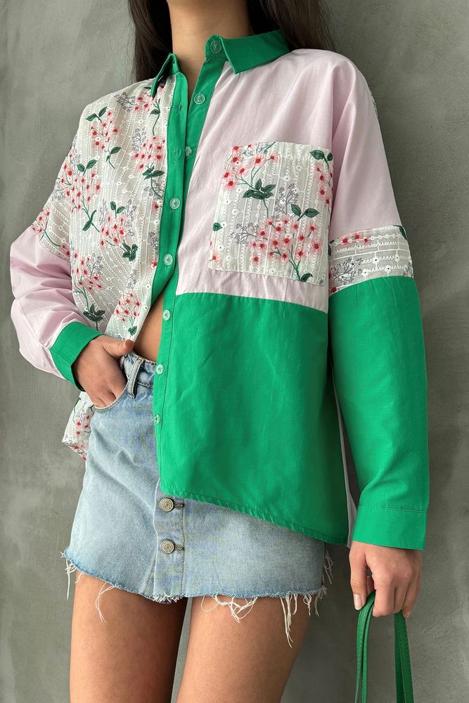 Topshow Pembe Zümrüt Çizgili .Çiekli Toptan Gömlek