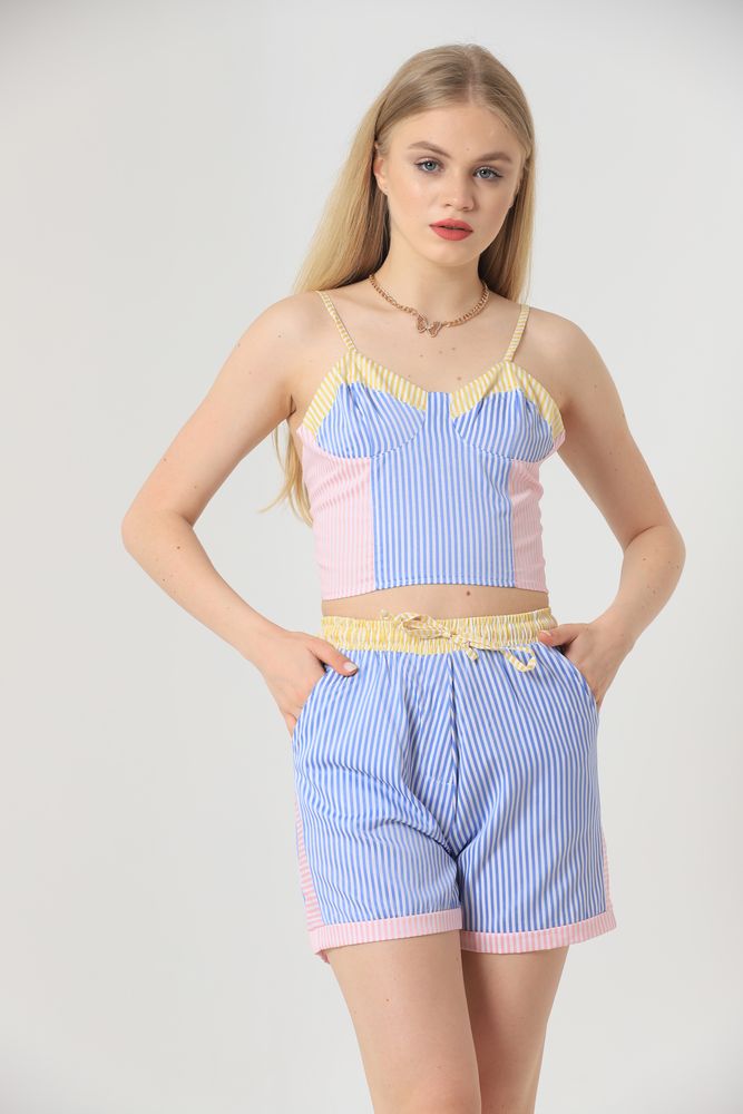 Topshow Mavi Toptan Büstiyer Toptan Şort Takım