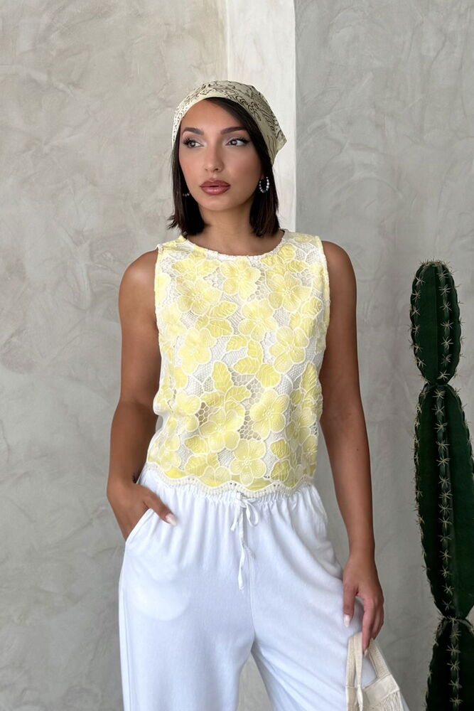 D 2766 DANTEL KOLSUZ BLUZ - SARI