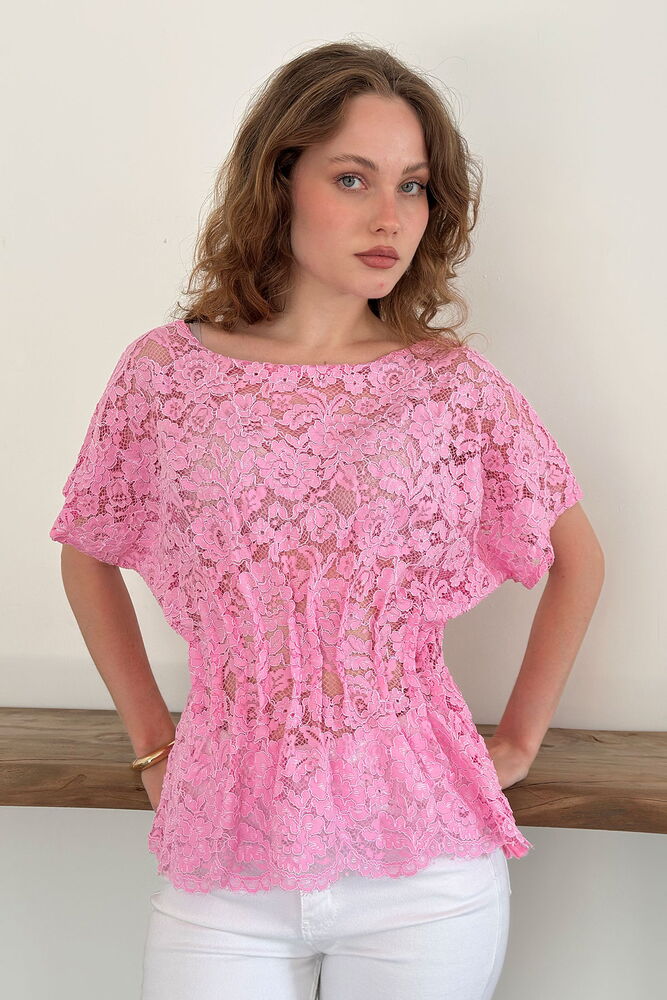 Topshow Beli Gipeli Brode Bluz - Pembe | D2966