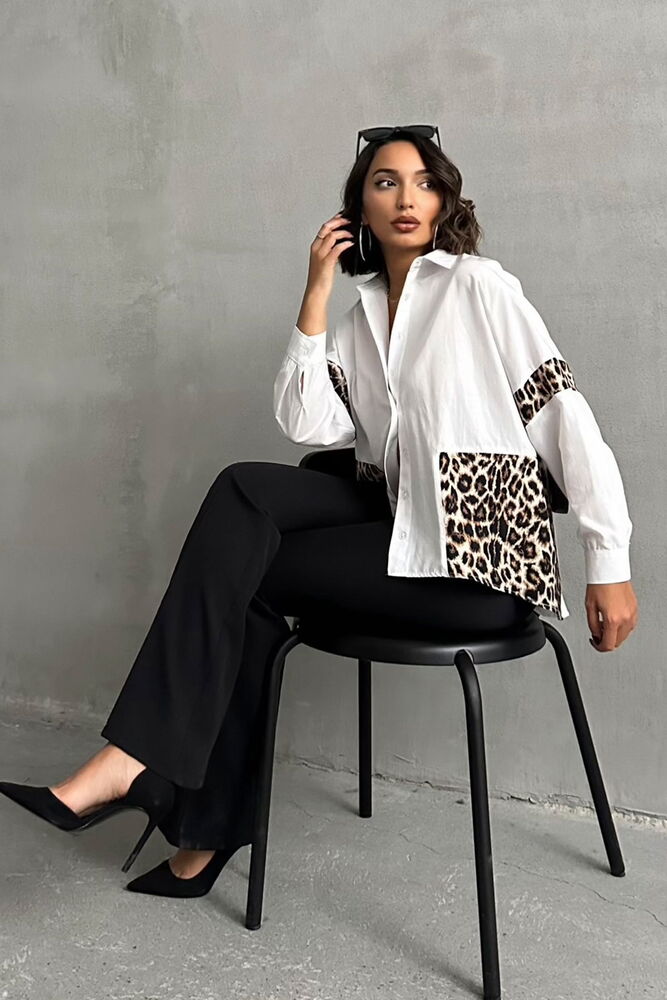 Leopar Detaylı Toptan Gömlek - B. Leopar | TOPSHOW