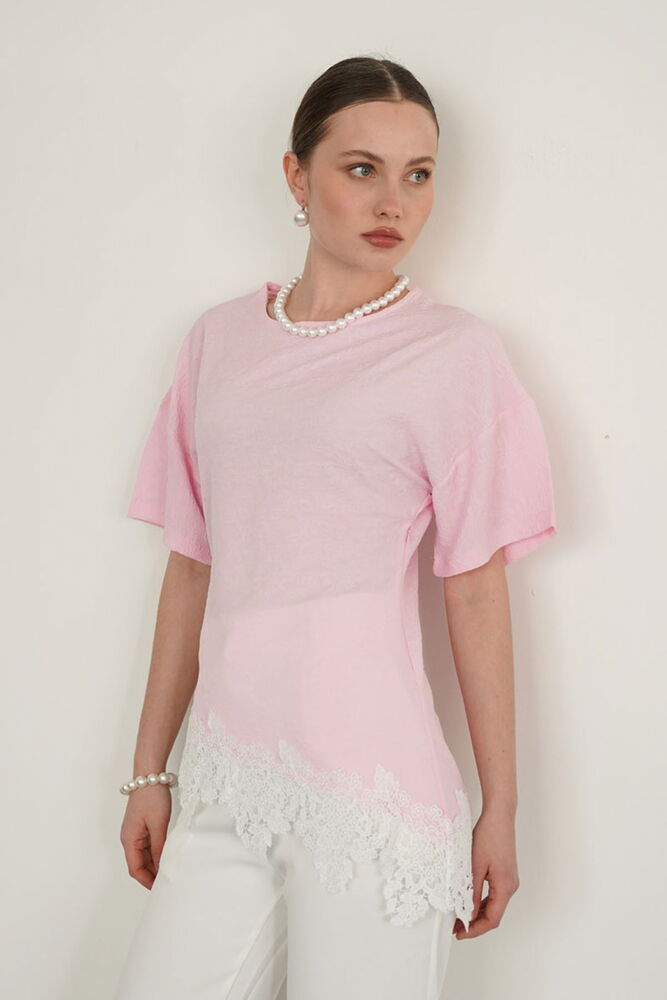D 2992 ETEK UCU DSNTEL BİSİKLET YAKA T-SHIRT - PEMBE