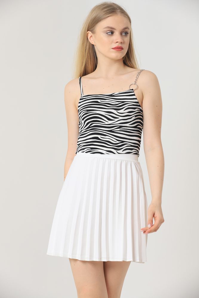 Topshow Zebra Zincir Detaylı Toptan Bluz