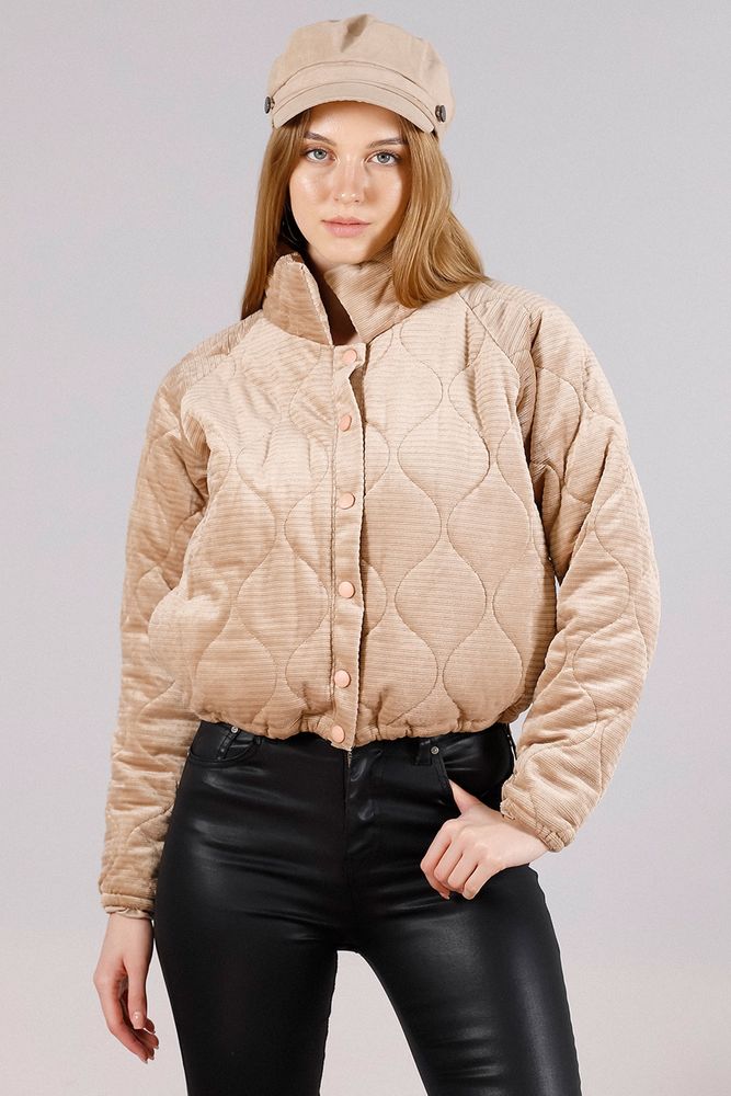 Topshow Açık Camel Çıtçıtlı Kadife Toptan Mont