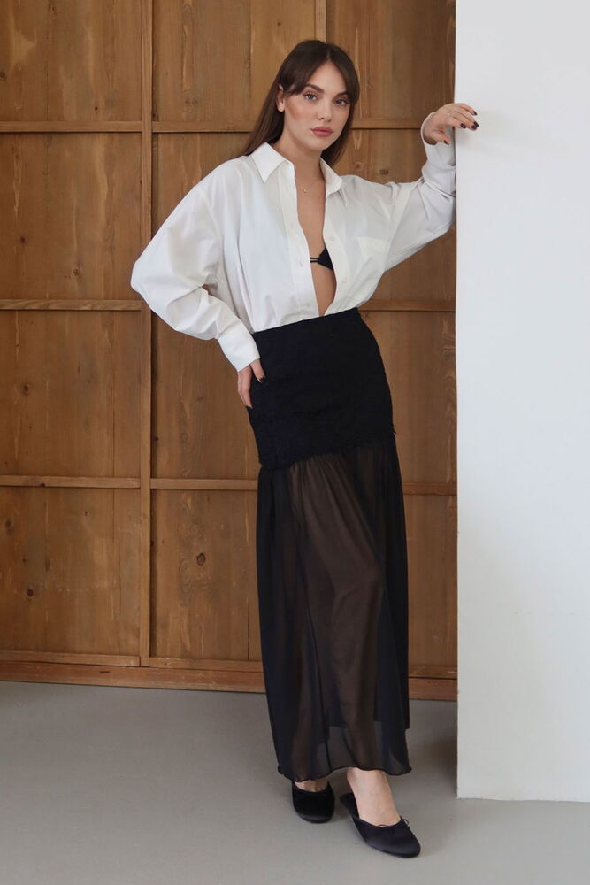 Topshow - Tulle Detailed Lace Skirt - Black | D2955