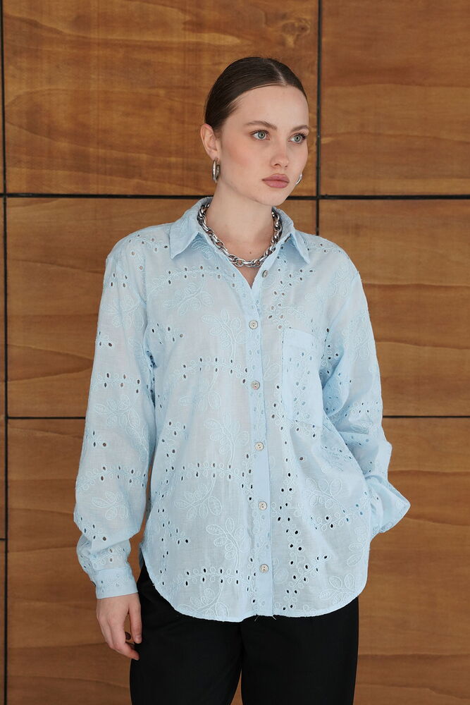 F 2079 KORDENELİ GÖMLEK - MAVİ