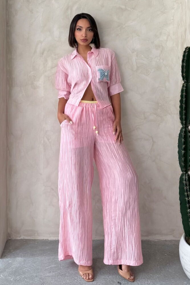 Plise Toptan Pantolon   Pembe | Topshow