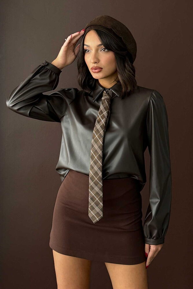 F 2044 SUNİ DERİ GÖMLEK - MÜRDÜM