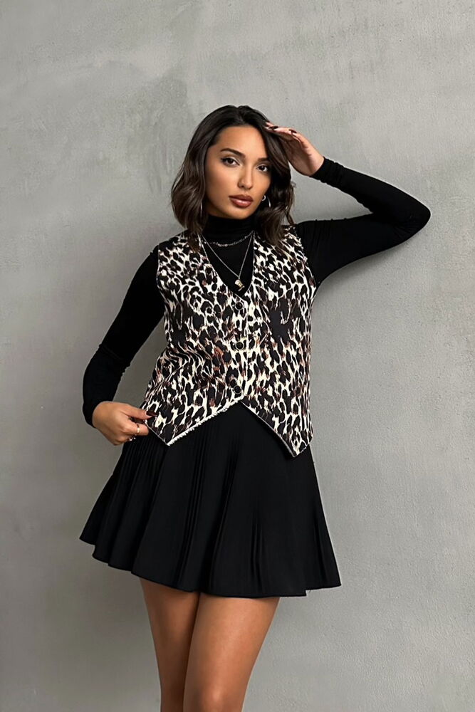 Topshow Leopar D Leopar Desenli Toptan Yelek