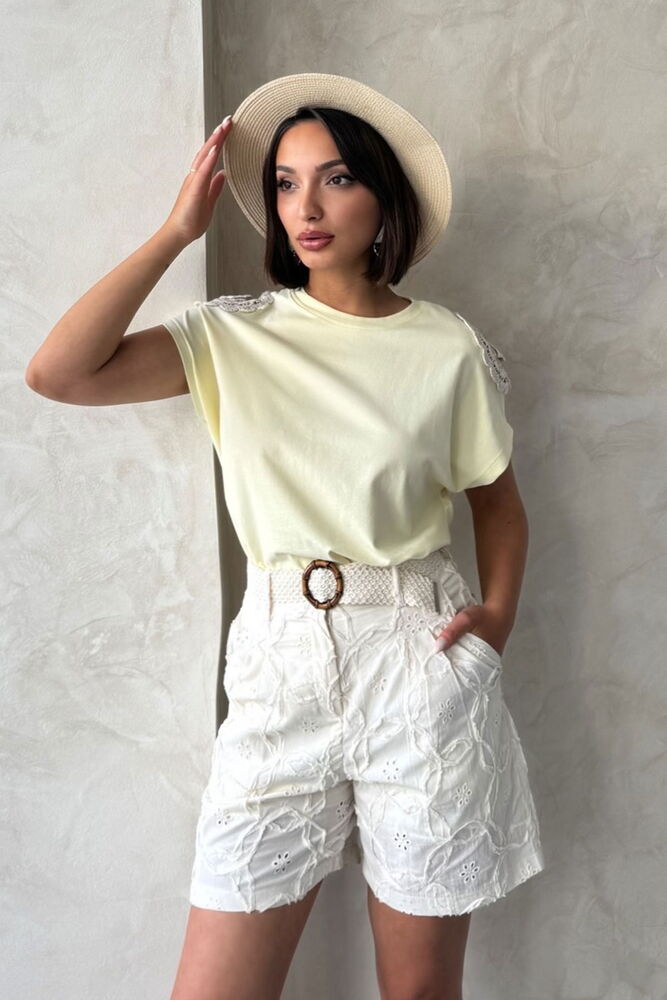 Omuzu Dantelli Thsort - Sarı - D2532 | Topshow