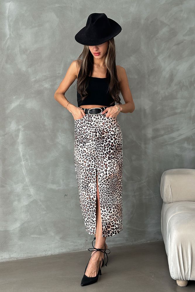 Topshow Küçük Leopar Leopar Desenli Uzun Kalem Toptan Etek