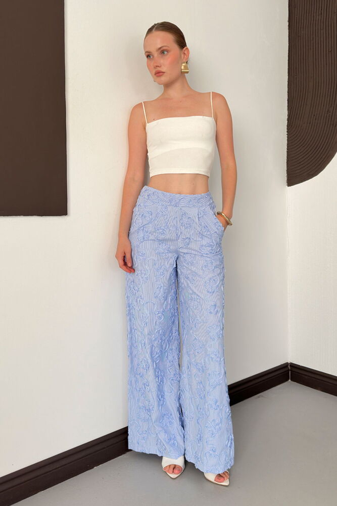 Topshow Kabartma Motifli Pantolon - Mavi | F2156