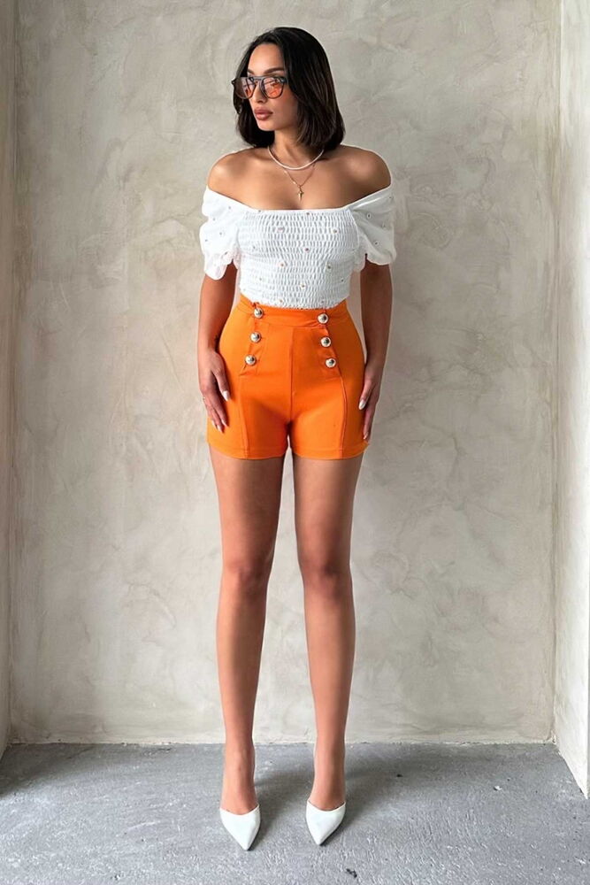 Topshow Oranj Süs Düğmeli Toptan Şort