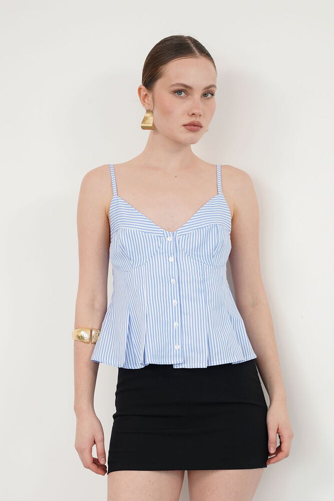 Çizgili Askılı Bluz - Mavi | Topshow
