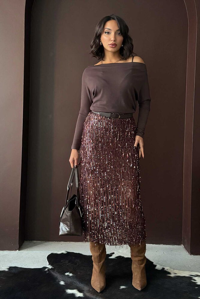 Topshow Kahve Tüy Pullu Toptan Etek