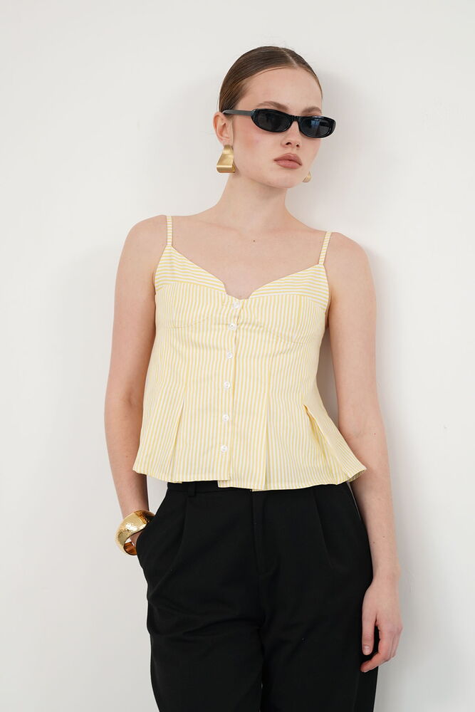 D 2791 ÇİZGİLİ ASKILI BLUZ - SARI