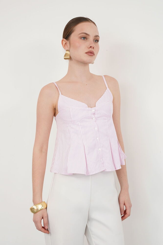 Çizgili Askılı Bluz - Pembe | Topshow