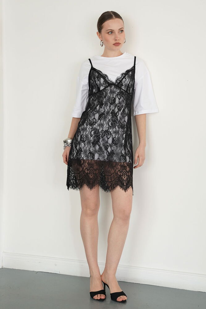 D 2950 PENYE TUNİK ÜSTÜ DANTELLİ ELBİSE - BEYAZ