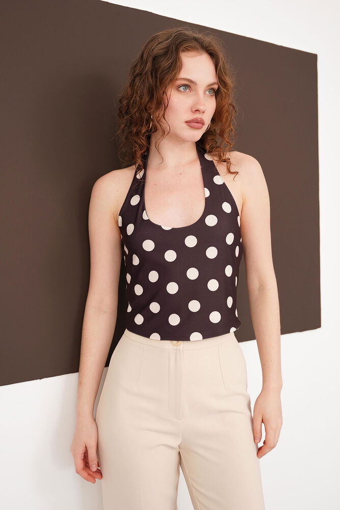 Puantiyeli Toptan Büstiyer - Kahverengi | D2948 - Topshow