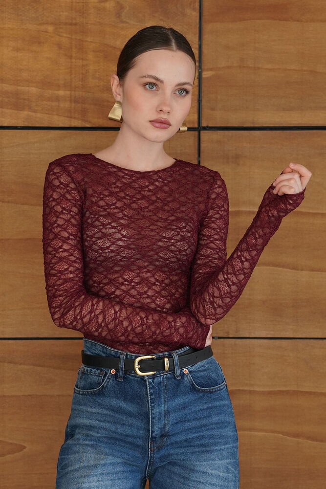 F 2092 DANTEL  BLUZ - MÜRDÜM