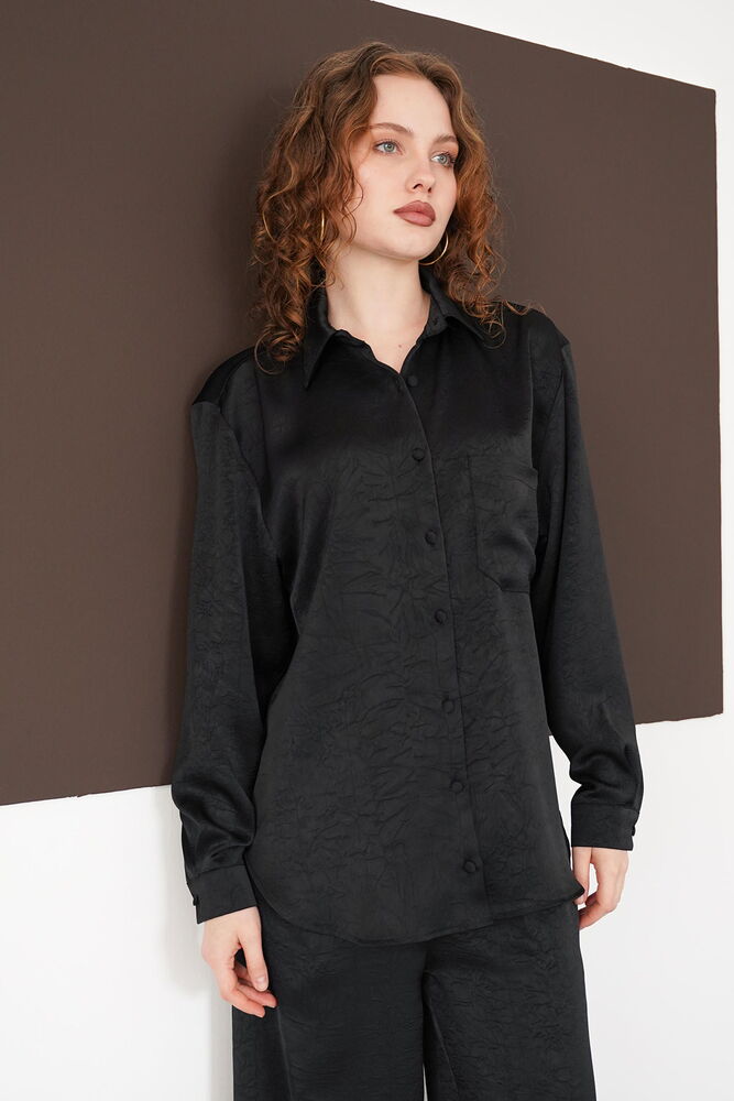 Uzun Kollu Toptan Gömlek - Siyah | F2101 - Topshow