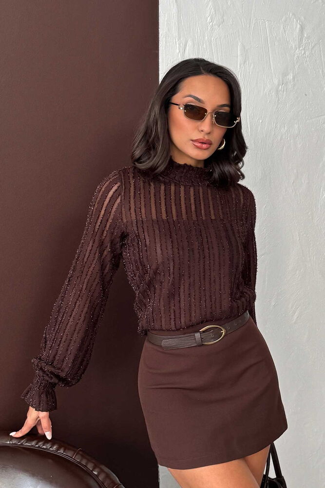 Topshow Kahve Simli Sakallı Toptan Bluz