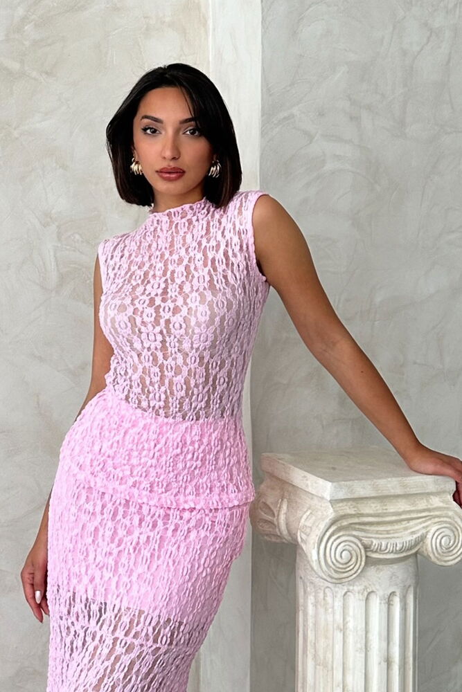 D 2750 SIFIR KOL DANTEL BLUZ - PEMBE