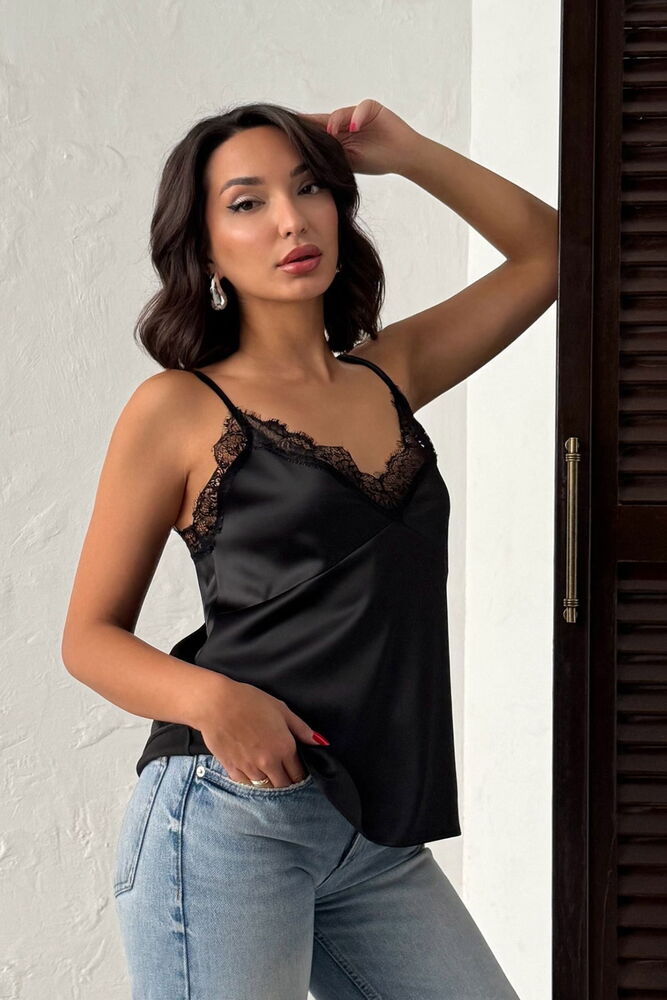 D 2929 DANTEL DETAYLI SATEN ATLET - SİYAH