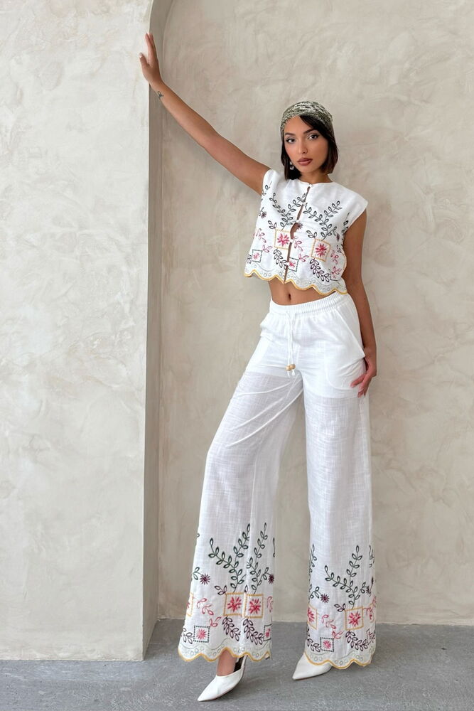 F 1939 NAKIŞLI PANTOLON - SARI DSN2