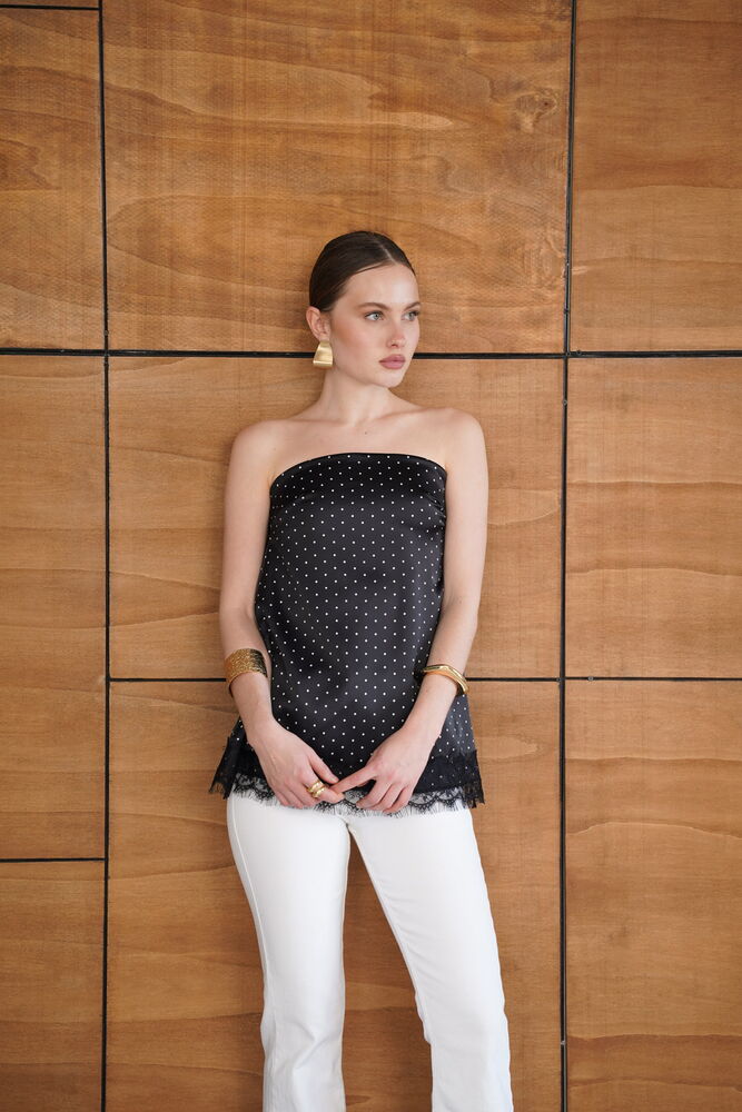 D 2963 PUANTİYELİ DANTEL DETAYLI SATEN BÜSTİYER - SİYAH