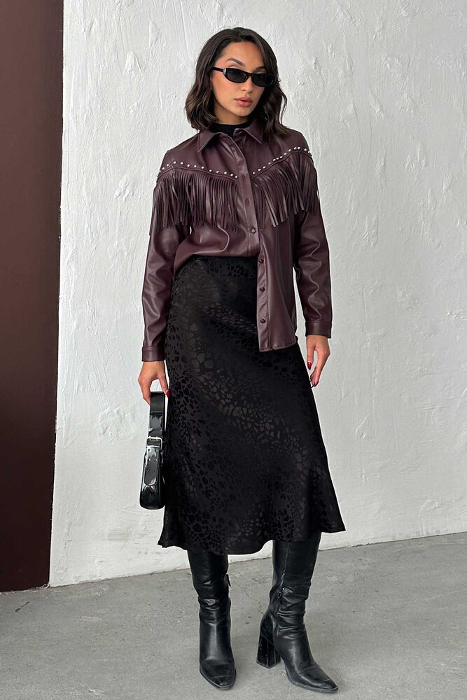 F 2043 DROPLU PÜSKÜLLÜ SUNİ DERİ GÖMLEK - MÜRDÜM