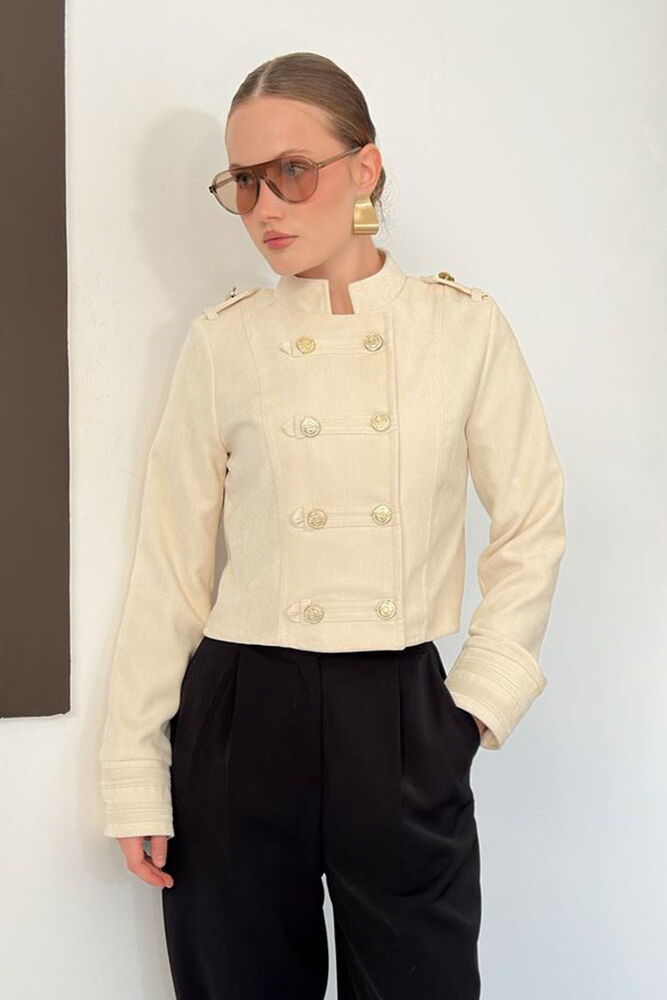 F 2134 GOLD DÜĞMELİ APOLET DETAYLI CEKET - TAŞ