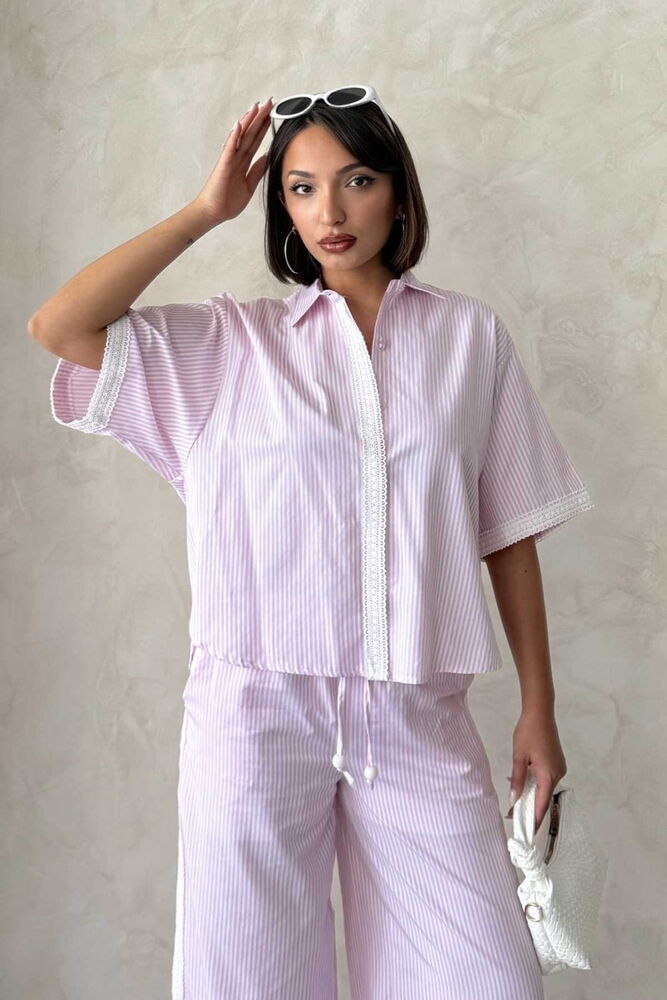 D 2867 GÜPÜR DETAYLI ÇİZĞİLİ GÖMLEK - PEMBE