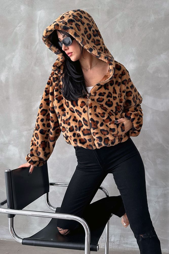 Leopar Bskılı Pejuş Toptan Mont - Camel Leopar | TOPSHOW