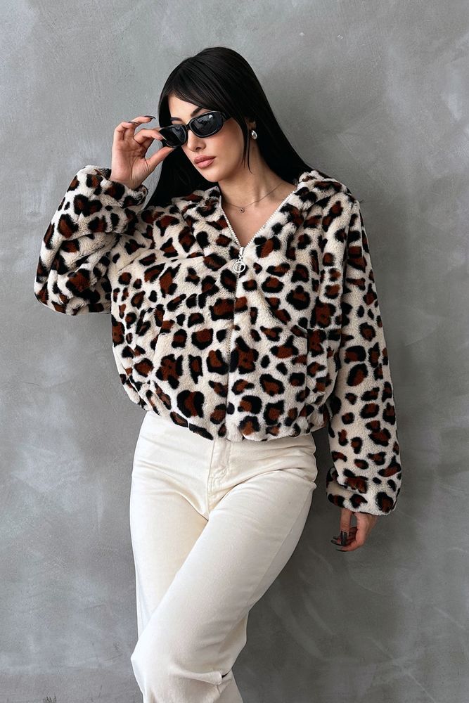 Bskılı Pejuş Toptan Mont - Açık Taş Leopar | TOPSHOW
