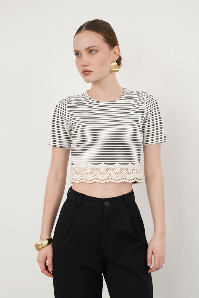 Topshow تنورة مخططة سوداء Ruched بلوزة مخططة بالجملة