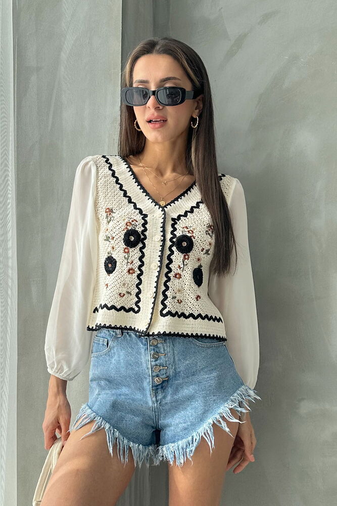 Topshow Taş Siyah Düğmeli Kısa Toptan Hırka F0022