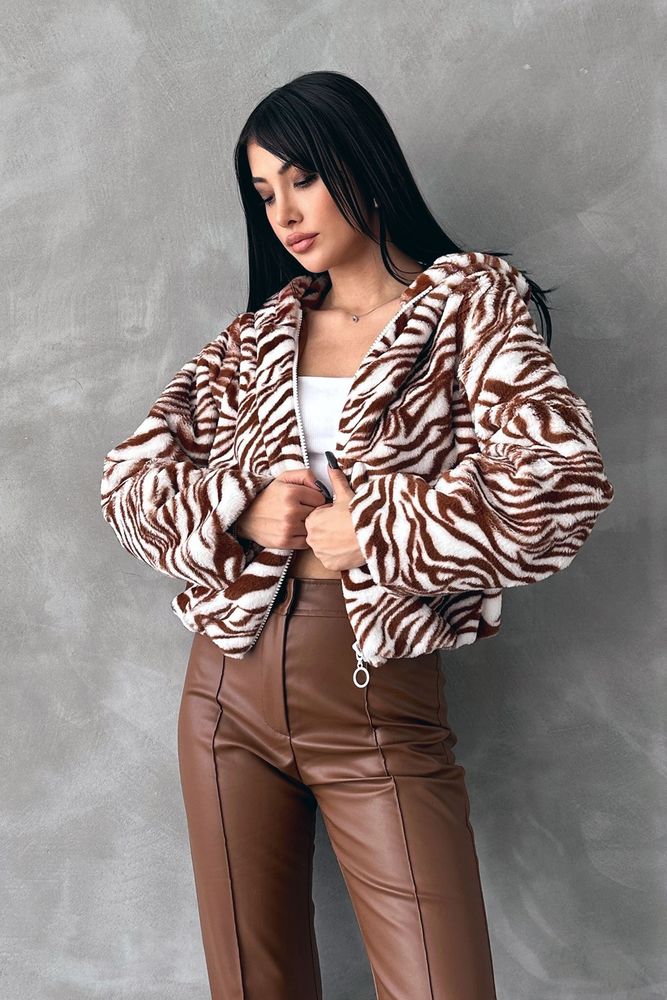 Leopar Bskılı Pejuş Toptan Mont - Taba Zebra | TOPSHOW