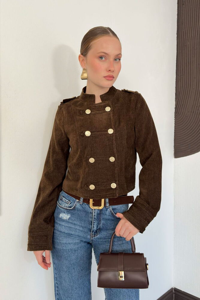 F 2134 GOLD DÜĞMELİ APOLET DETAYLI CEKET - KAHVE