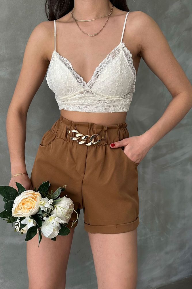 Topshow Acı Kahve Kemer Üstü Halkalı Cepli Toptan Şort