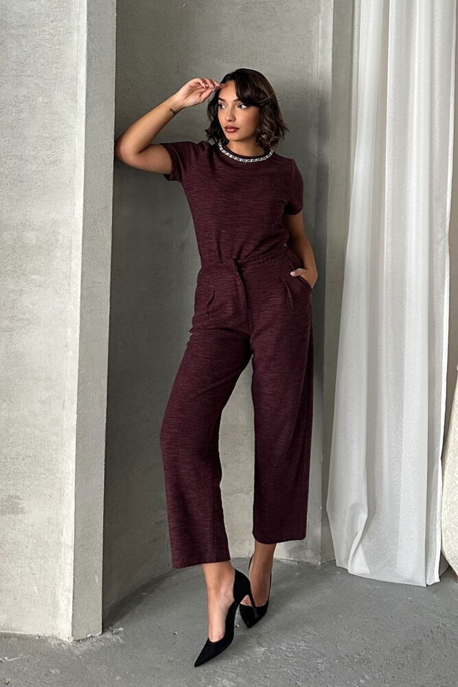 Yaka Detaylı Toptan Bluz - Bordo | TOPSHOW