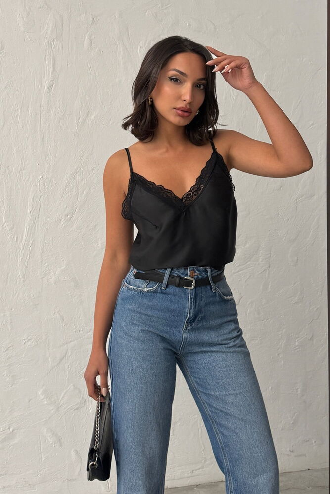 D2263  V YAKA DANTELLİ ATLET - SİYAH