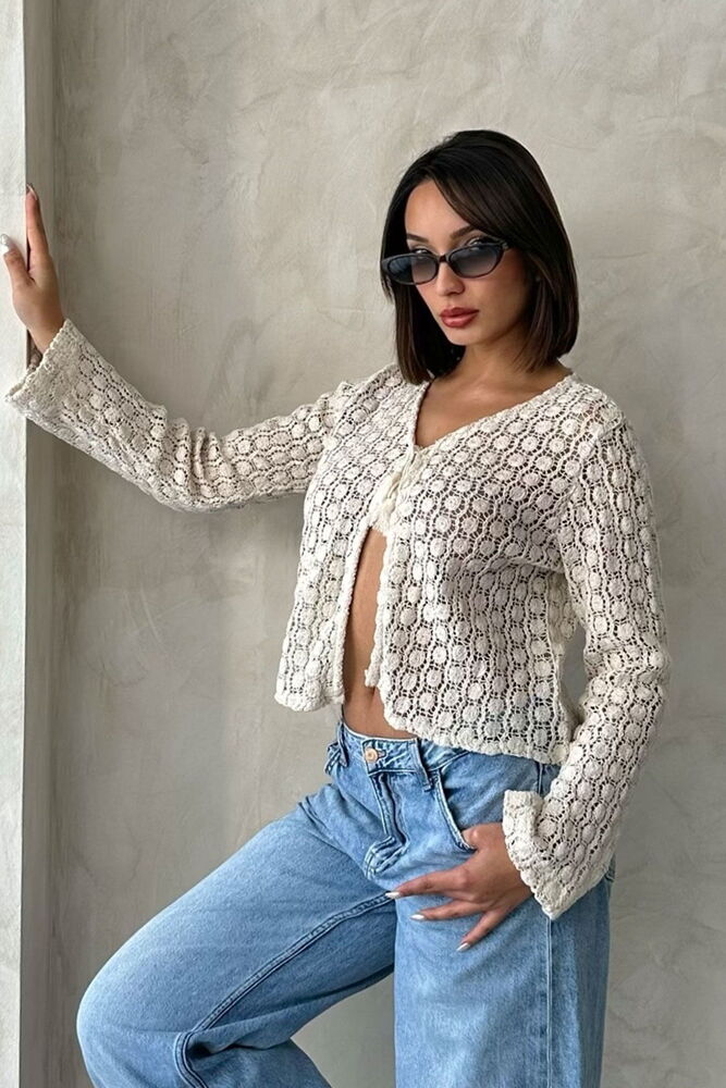 Baglamalı Dantel Toptan Bluz - Ham | TOPSHOW