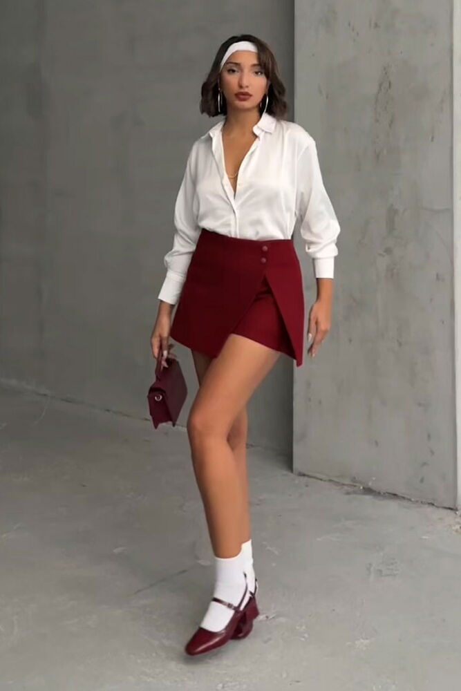 Taş Detaylı Toptan Etek - Bordo | TOPSHOW