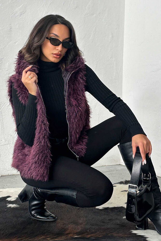 Yapay Kürk Kadın Toptan Yelek – Fermuarlı, Yumuşak Dokulu  - MÜRDÜM