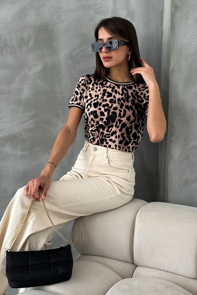 Topshow Büyük Leopar Leopar Baskılı Toptan Tişört
