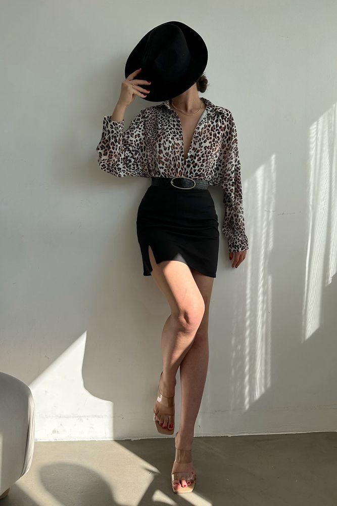 Topshow Küçük Leopar Leopar Desenli Toptan Gömlek